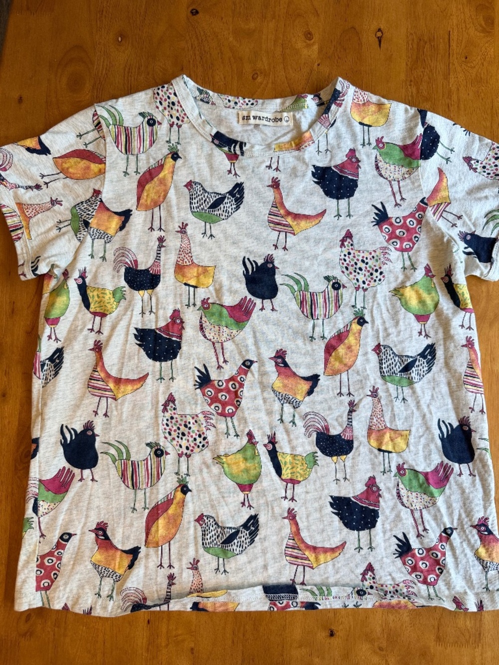 SM Wardrobe Women Heather Grey Chicken Rooster Print Short Sleeve T-Shirt Large